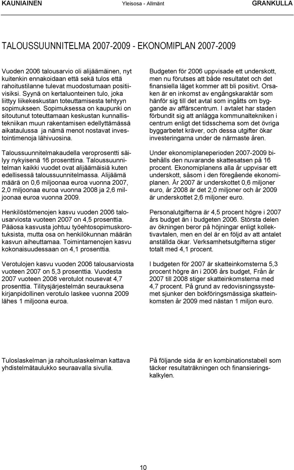 Sopimuksessa on kaupunki on sitoutunut toteuttamaan keskustan kunnallistekniikan muun rakentamisen edellyttämässä aikataulussa ja nämä menot nostavat investointimenoja lähivuosina.