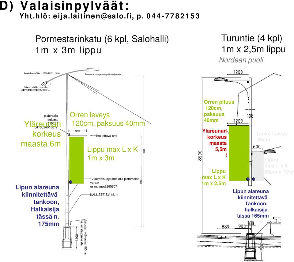 maasta 6m Lipun alareuna kiinnitettävä tankoon, Halkaisija tässä n.