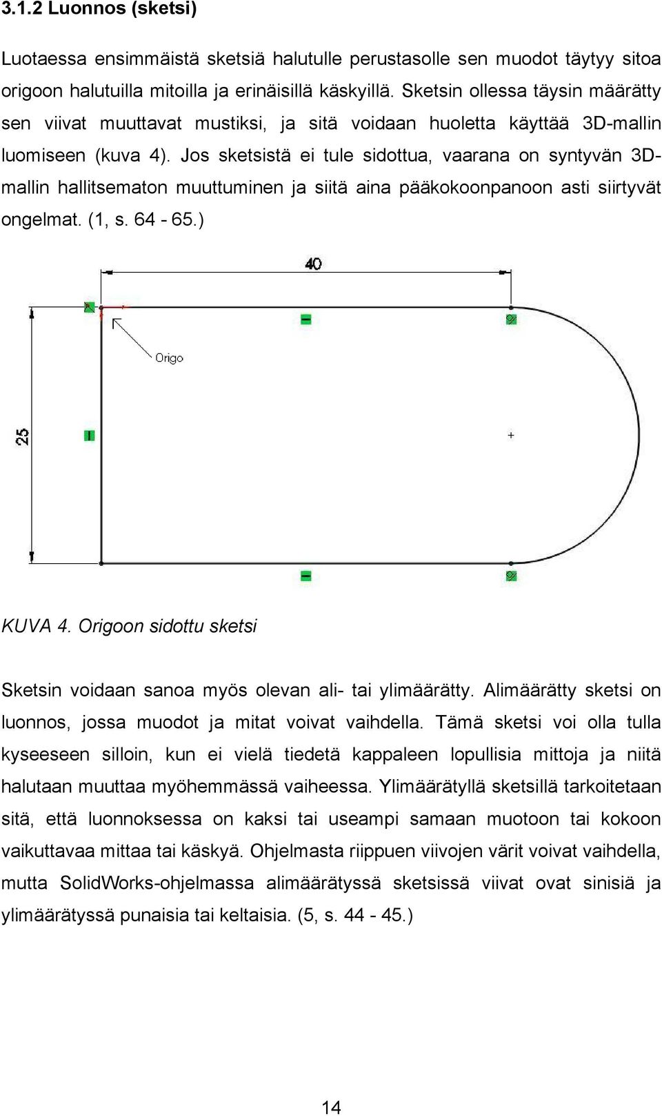 Jos sketsistä ei tule sidottua, vaarana on syntyvän 3Dmallin hallitsematon muuttuminen ja siitä aina pääkokoonpanoon asti siirtyvät ongelmat. (1, s. 64-65.) KUVA 4.