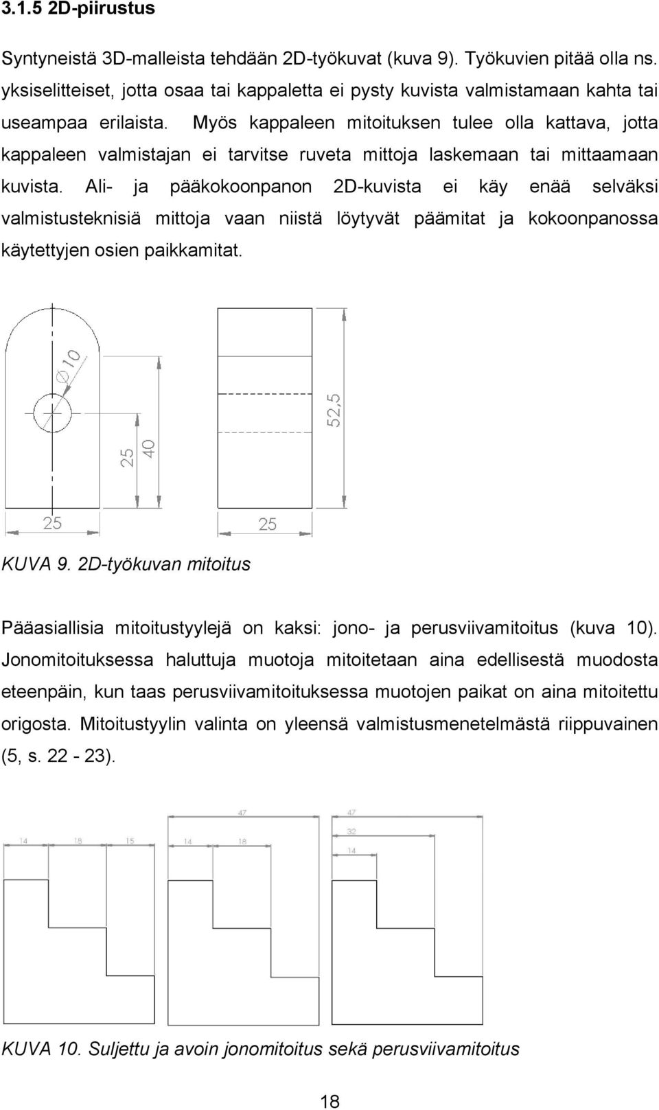 Myös kappaleen mitoituksen tulee olla kattava, jotta kappaleen valmistajan ei tarvitse ruveta mittoja laskemaan tai mittaamaan kuvista.