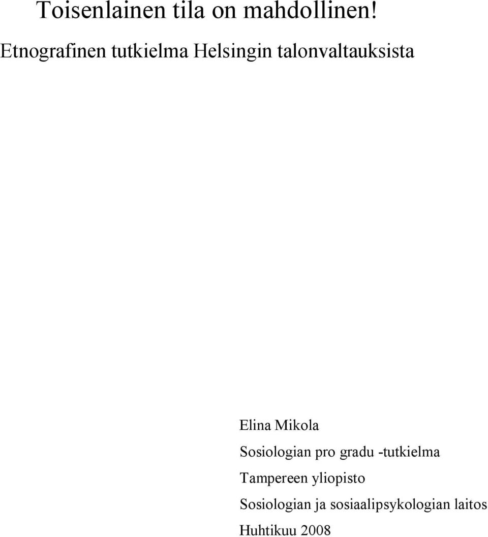 Elina Mikola Sosiologian pro gradu -tutkielma