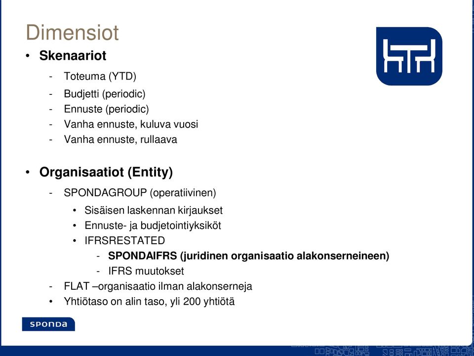 kirjaukset Ennuste- ja budjetointiyksiköt IFRSRESTATED - SPONDAIFRS (juridinen organisaatio