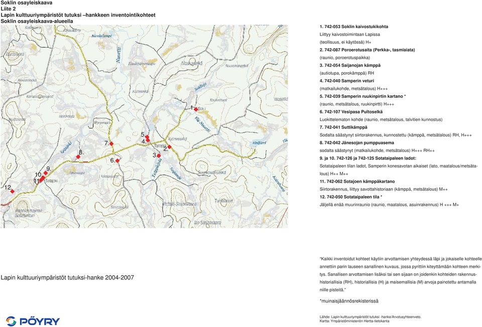 742-054 Saijanojan kämppä (autiotupa, porokämppä) RH 4. 742-040 Samperin veturi (matkailukohde, metsätalous) H+++ 5. 742-039 Samperin ruukinpirtin kartano * 1.