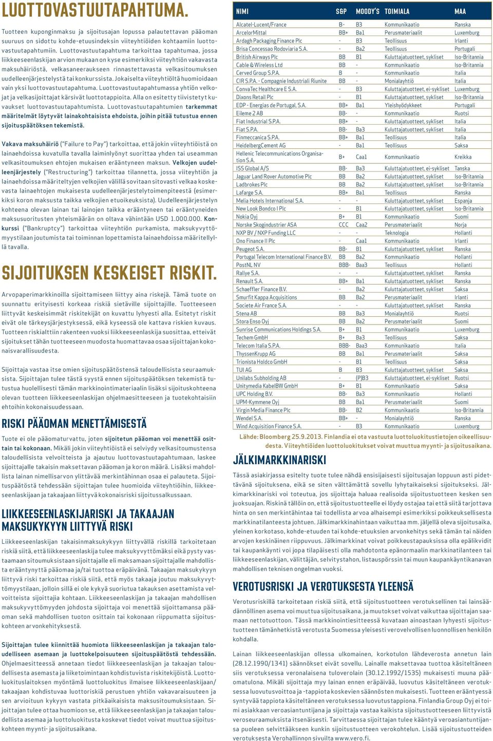 uudelleenjärjestelystä tai konkurssista. Jokaiselta viiteyhtiöltä huomioidaan vain yksi luottovastuutapahtuma. Luottovastuutapahtumassa yhtiön velkojat ja velkasijoittajat kärsivät luottotappioita.