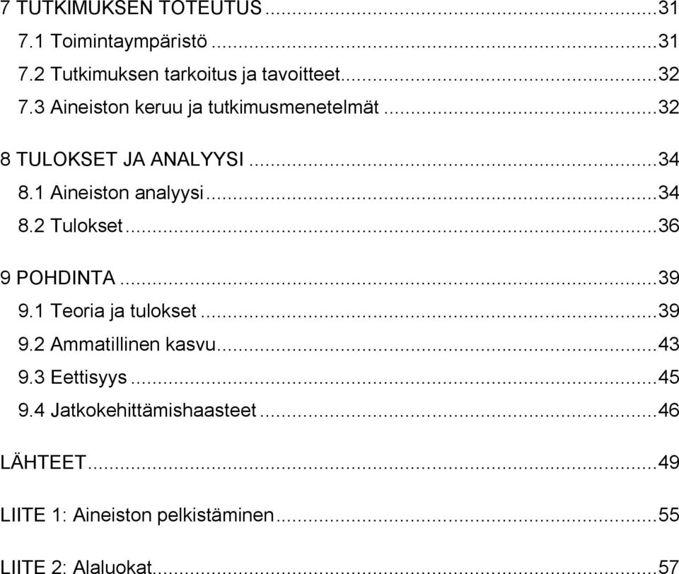 .. 36 9 POHDINTA... 39 9.1 Teoria ja tulokset... 39 9.2 Ammatillinen kasvu... 43 9.3 Eettisyys... 45 9.