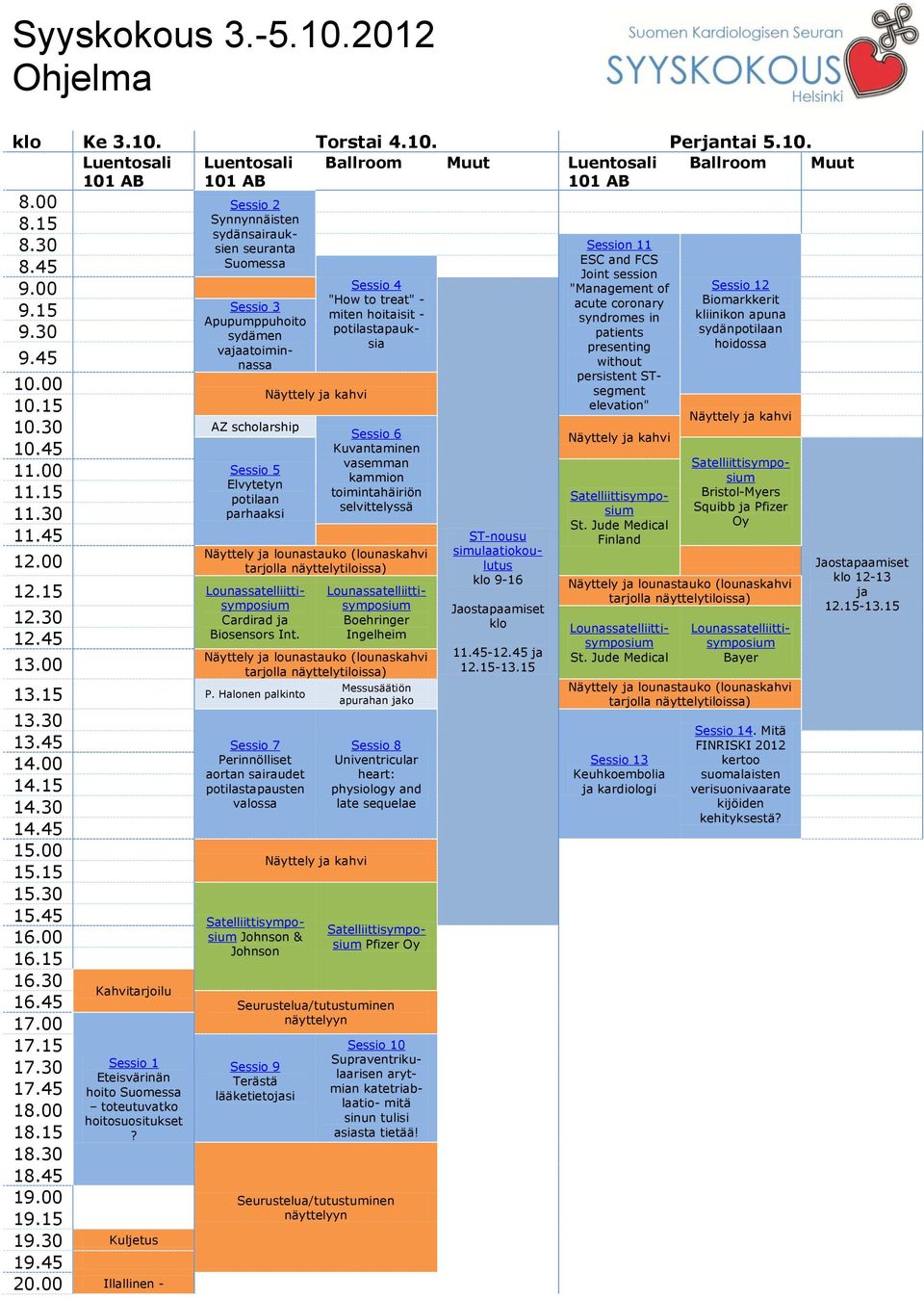 15 Sessio 3 miten hoitaisit - Apupumppuhoito syndromes in 9.30 potilastapauksia sydämen patients vajaatoiminnassa without presenting 9.45 persistent STsegment 10.00 Näyttely ja kahvi elevation" 10.