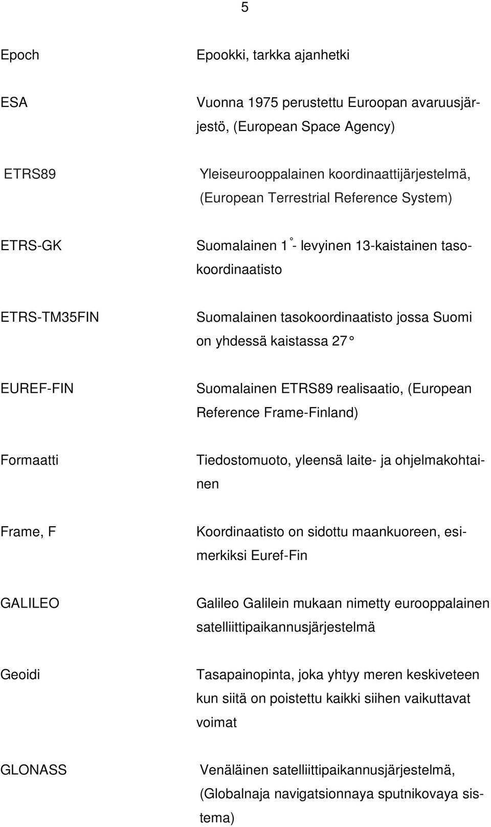 (European Reference Frame-Finland) Formaatti Tiedostomuoto, yleensä laite- ja ohjelmakohtainen Frame, F Koordinaatisto on sidottu maankuoreen, esimerkiksi Euref-Fin GALILEO Galileo Galilein mukaan