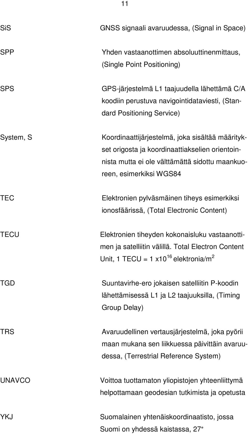 maankuoreen, esimerkiksi WGS84 TEC Elektronien pylväsmäinen tiheys esimerkiksi ionosfäärissä, (Total Electronic Content) TECU Elektronien tiheyden kokonaisluku vastaanottimen ja satelliitin välillä.