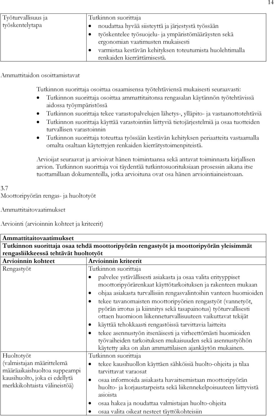 Ammattitaidon osoittamistavat osoittaa osaamisensa työtehtäviensä mukaisesti seuraavasti: osoittaa ammattitaitonsa rengasalan käytännön työtehtävissä aidossa työympäristössä tekee varastopalvelujen