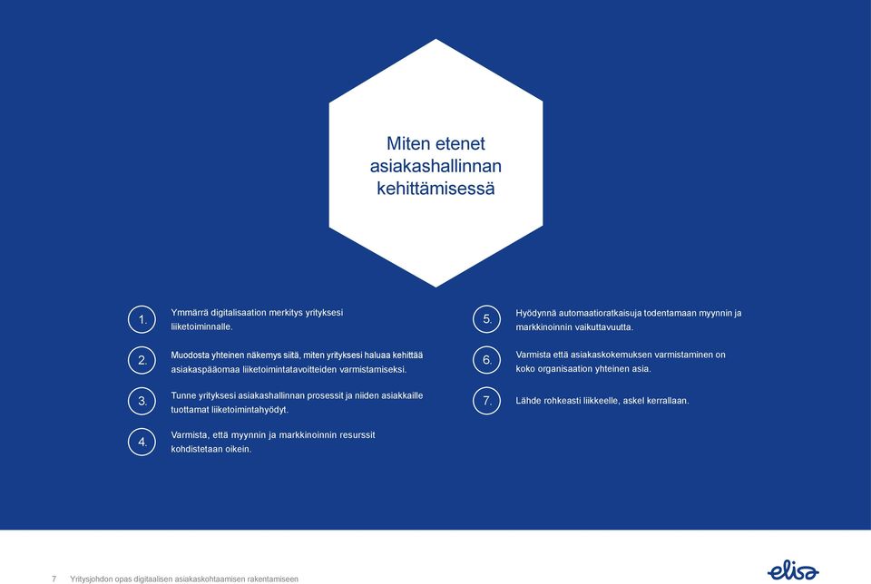 Muodosta yhteinen näkemys siitä, miten yrityksesi haluaa kehittää asiakaspääomaa liiketoimintatavoitteiden varmistamiseksi. 6.