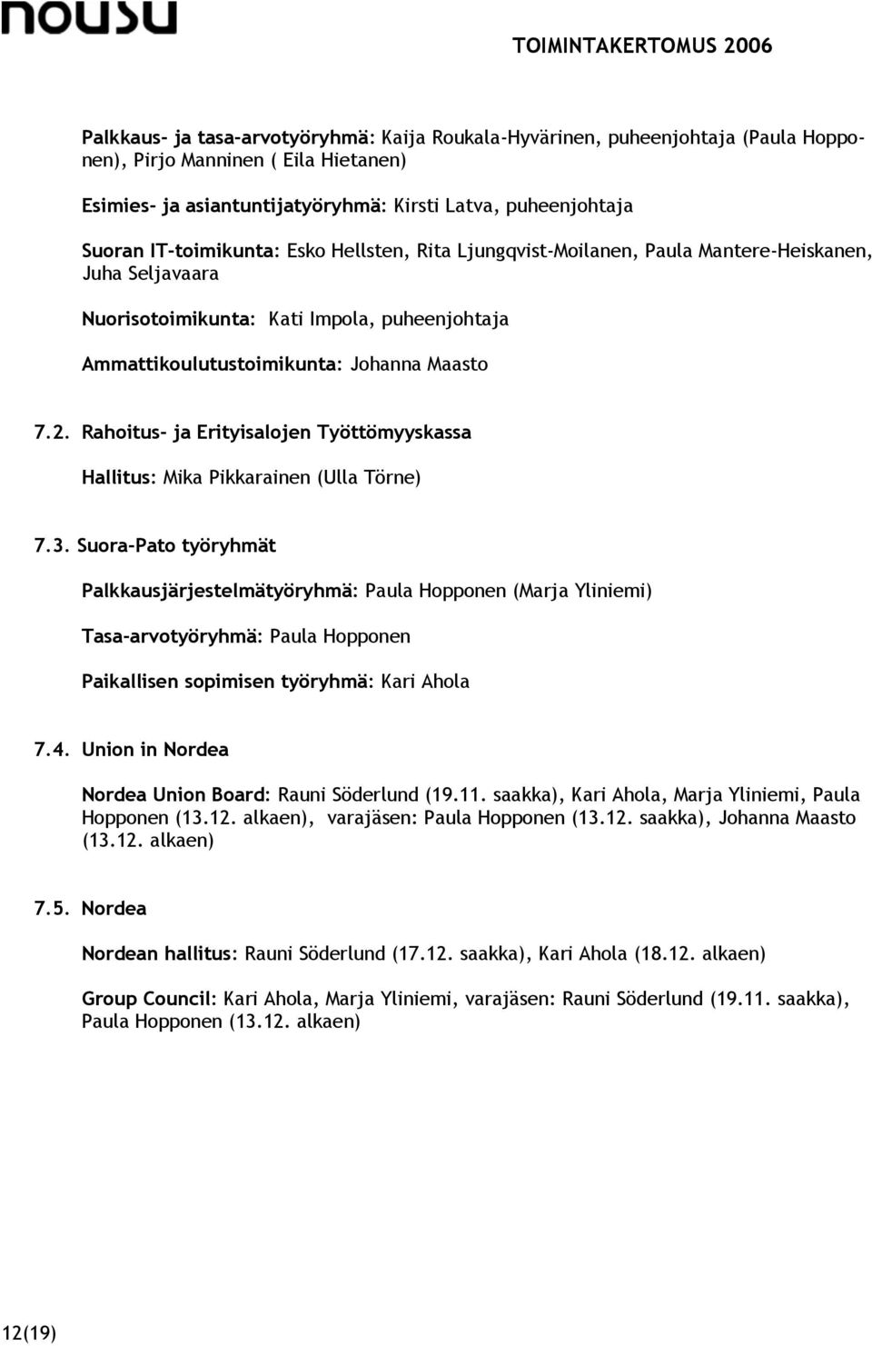 Rahoitus- ja Erityisalojen Työttömyyskassa Hallitus: Mika Pikkarainen (Ulla Törne) 7.3.