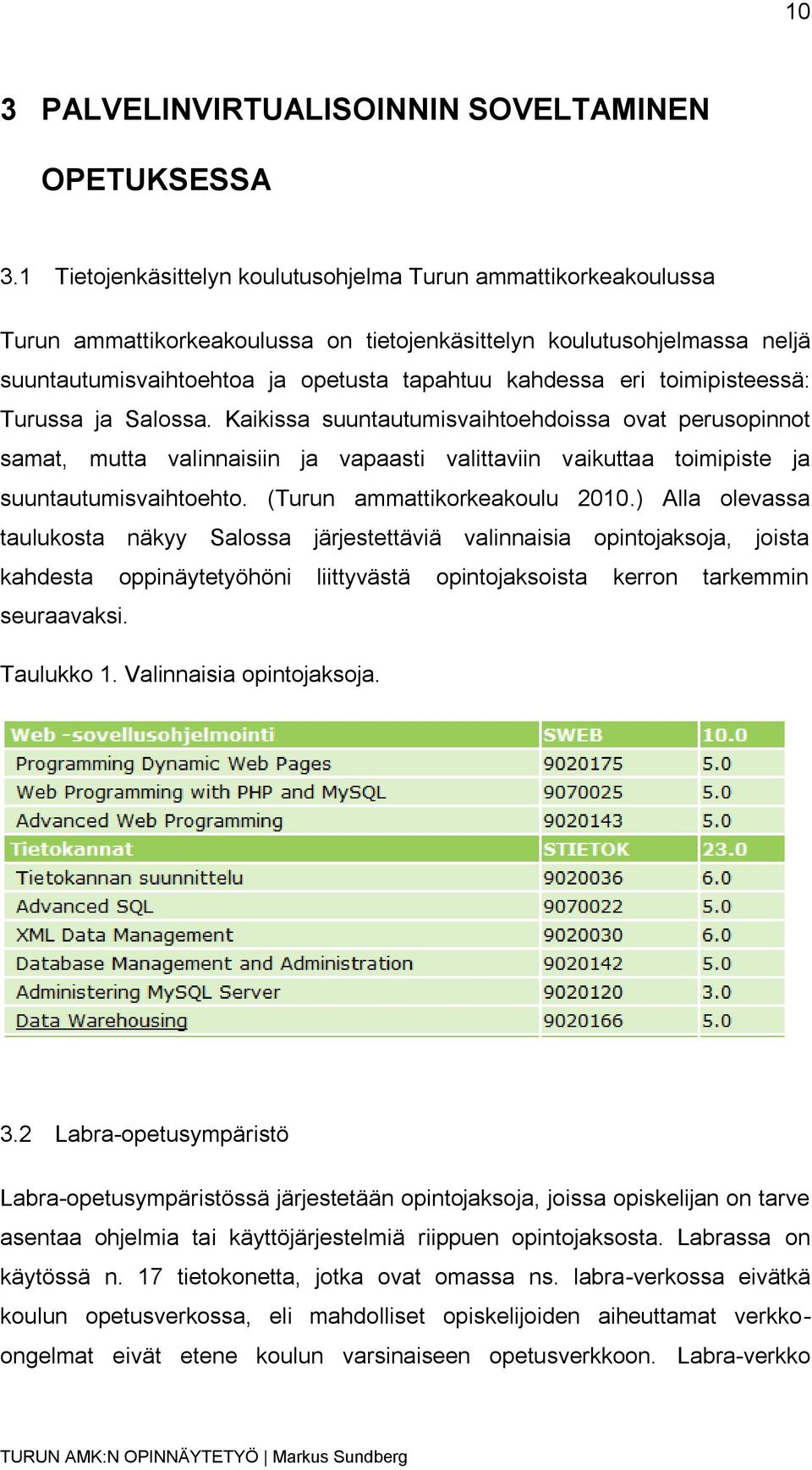 toimipisteessä: Turussa ja Salossa. Kaikissa suuntautumisvaihtoehdoissa ovat perusopinnot samat, mutta valinnaisiin ja vapaasti valittaviin vaikuttaa toimipiste ja suuntautumisvaihtoehto.