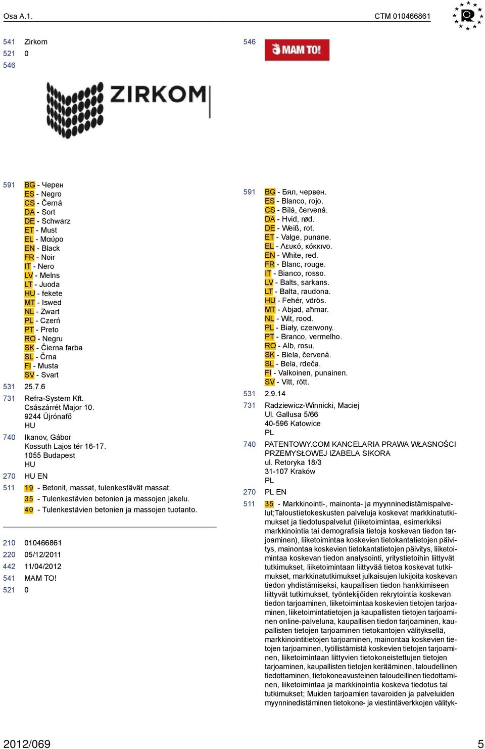 - Czerń PT - Preto RO - Negru SK - Čierna farba SL - Črna FI - Musta SV - Svart 25.7.6 Refra-System Kft. Császárrét Major 1. 9244 Újrónafő HU Ikanov, Gábor Kossuth Lajos tér 16-17.