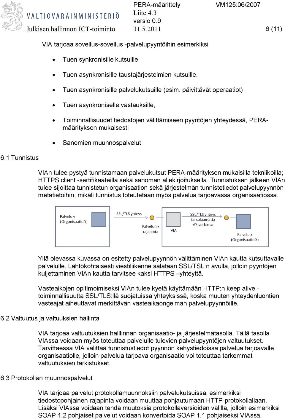 päivittävät operaatiot) Tuen asynkroniselle vastauksille, Toiminnallisuudet tiedostojen välittämiseen pyyntöjen yhteydessä, PERAmäärityksen mukaisesti Sanomien muunnospalvelut VIAn tulee pystyä