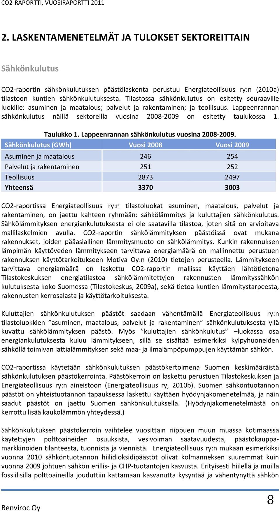 Lappeenrannan sähkönkulutus näillä sektoreilla vuosina 28-29 on esitetty taulukossa 1. Taulukko 1. Lappeenrannan sähkönkulutus vuosina 28-29.