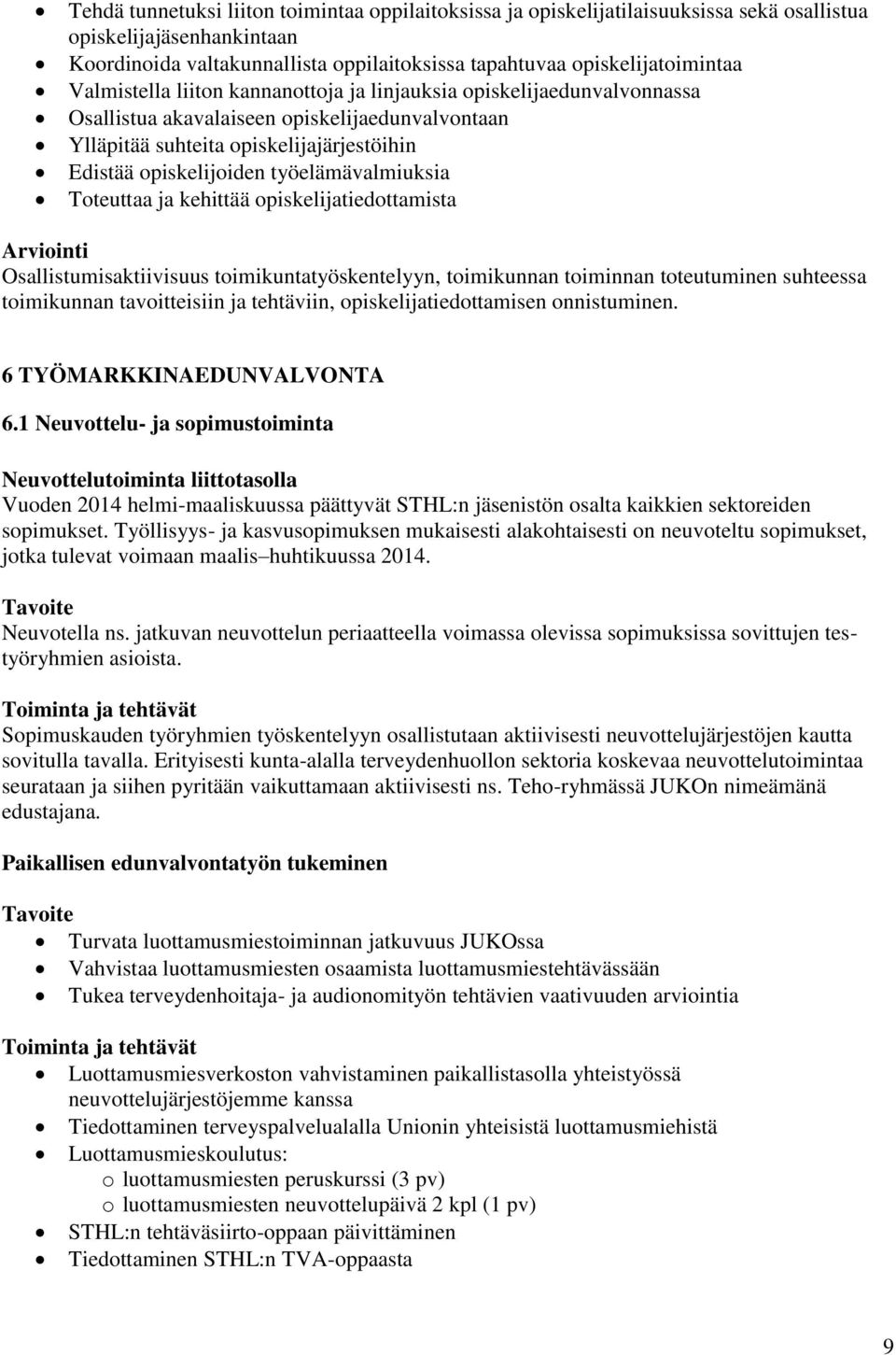 työelämävalmiuksia Toteuttaa ja kehittää opiskelijatiedottamista Osallistumisaktiivisuus toimikuntatyöskentelyyn, toimikunnan toiminnan toteutuminen suhteessa toimikunnan tavoitteisiin ja tehtäviin,