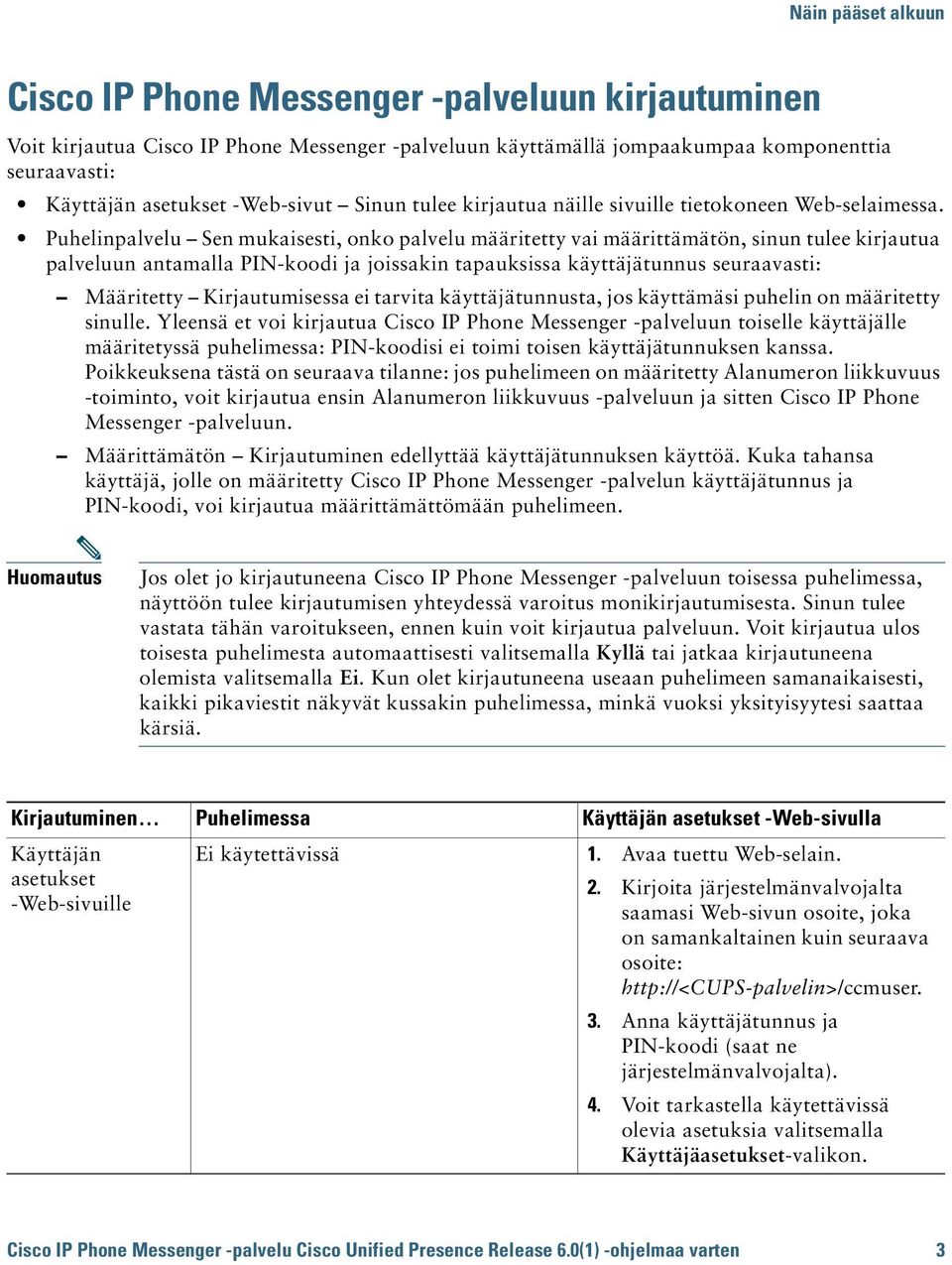 Puhelinpalvelu Sen mukaisesti, onko palvelu määritetty vai määrittämätön, sinun tulee kirjautua palveluun antamalla PIN-koodi ja joissakin tapauksissa käyttäjätunnus seuraavasti: Määritetty