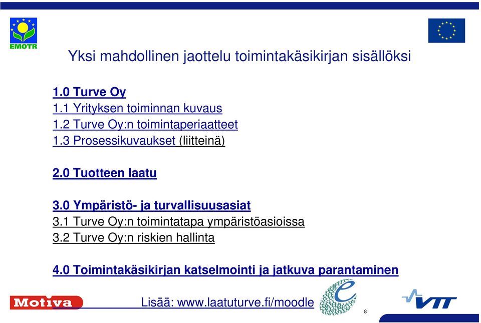 3 Prosessikuvaukset (liitteinä) 2.0 Tuotteen laatu 3.0 Ympäristö- ja turvallisuusasiat 3.