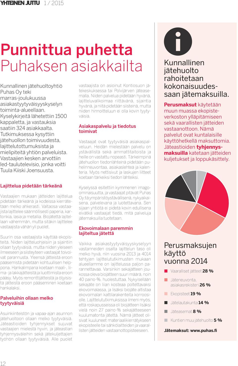 Vastaajien kesken arvottiin led-taulutelevisio, jonka voitti Tuula Kiiski Joensuusta.