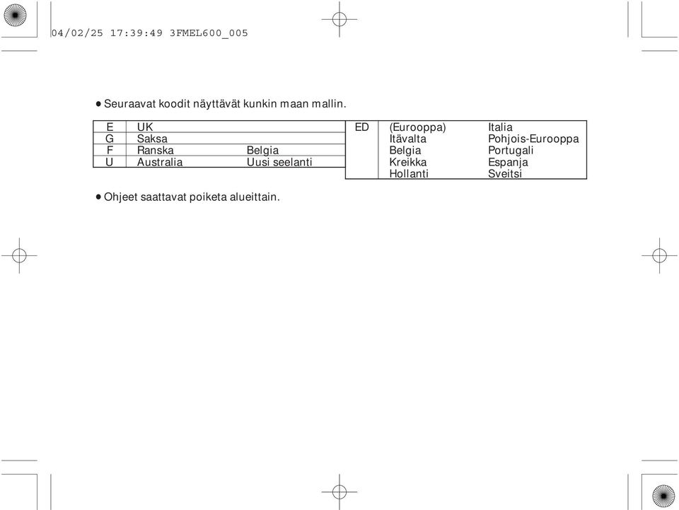 E G F U UK Saksa Ranska Australia Belgia Uusi seelanti ED