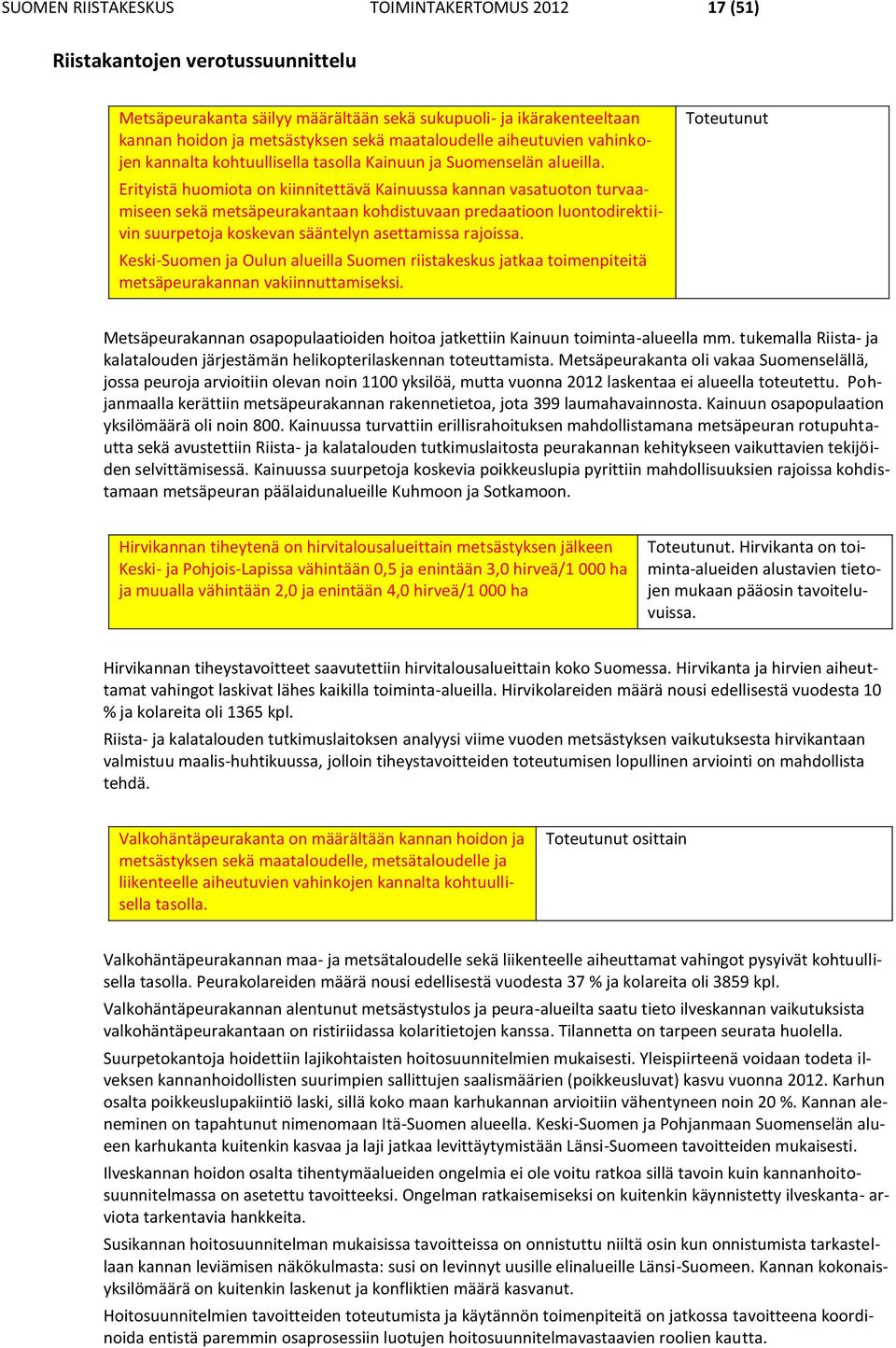 Erityistä huomiota on kiinnitettävä Kainuussa kannan vasatuoton turvaamiseen sekä metsäpeurakantaan kohdistuvaan predaatioon luontodirektiivin suurpetoja koskevan sääntelyn asettamissa rajoissa.