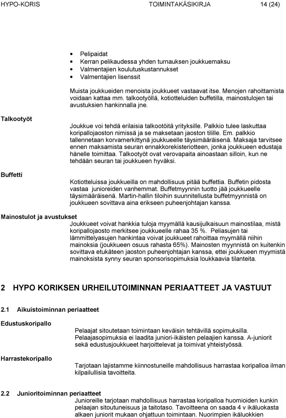 Talkootyöt Buffetti Joukkue voi tehdä erilaisia talkootöitä yrityksille. Palkkio tulee laskuttaa koripallojaoston nimissä ja se maksetaan jaoston tilille. Em.