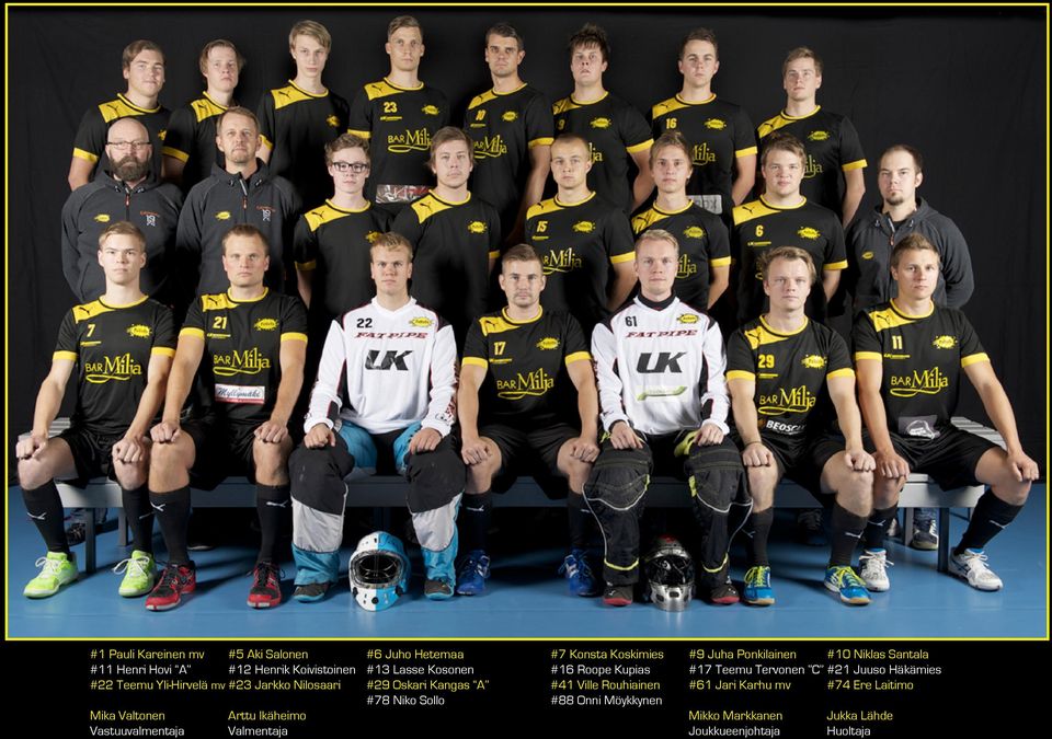 Yli-Hirvelä mv #23 Jarkko Nilosaari #29 Oskari Kangas A #41 Ville Rouhiainen #61 Jari Karhu mv #74 Ere Laitimo #78 Niko