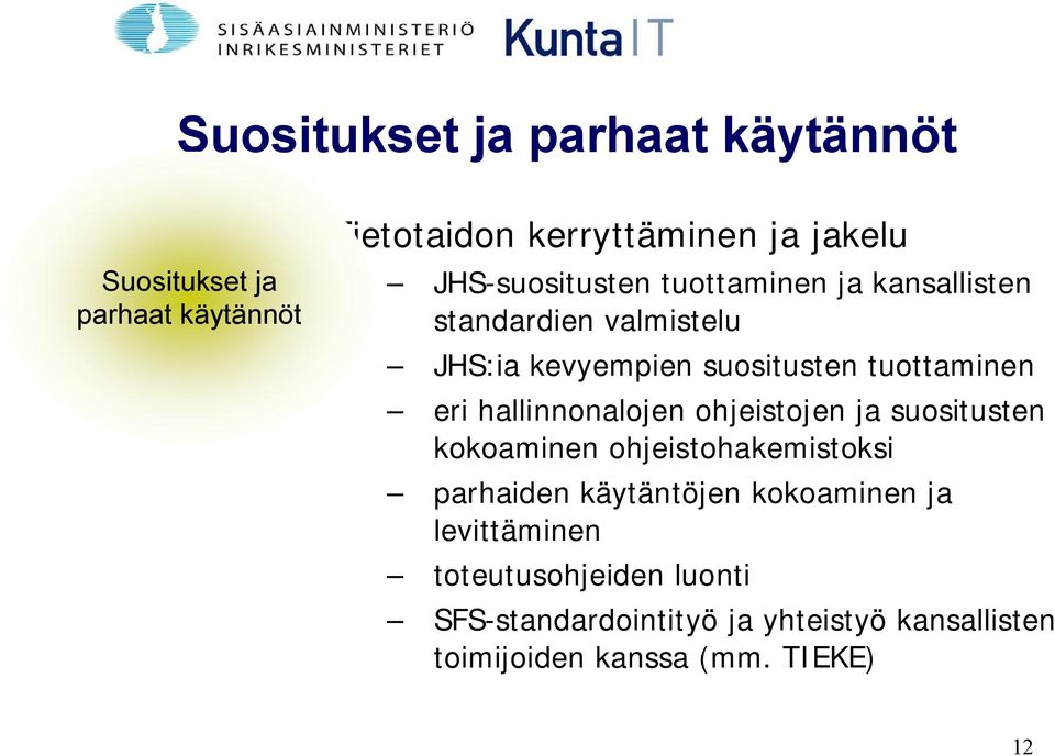 eri hallinnonalojen ohjeistojen ja suositusten kokoaminen ohjeistohakemistoksi parhaiden käytäntöjen