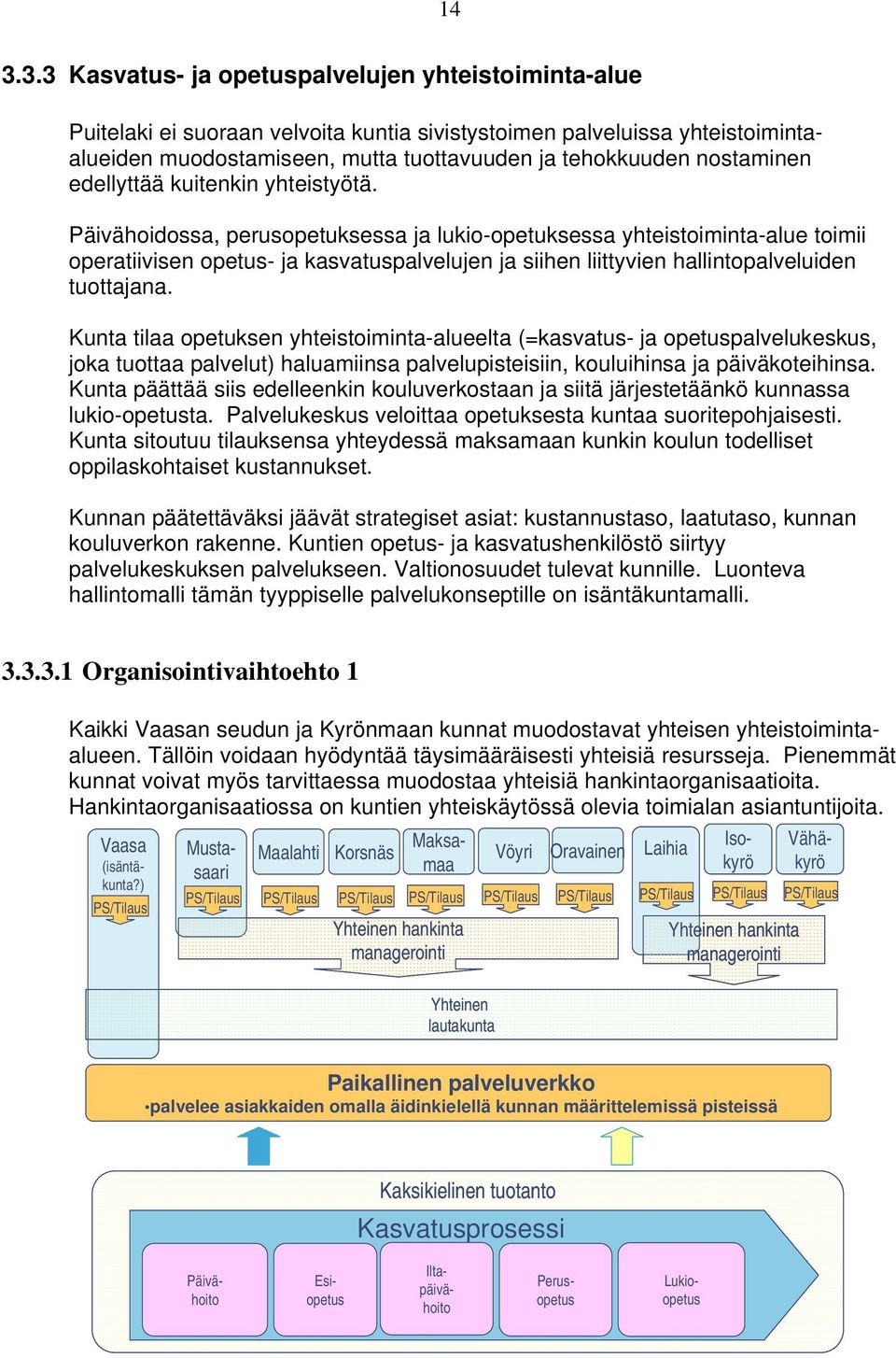 Päivähoidossa, perusopetuksessa ja lukio-opetuksessa yhteistoiminta-alue toimii operatiivisen opetus- ja kasvatuspalvelujen ja siihen liittyvien hallintopalveluiden tuottajana.