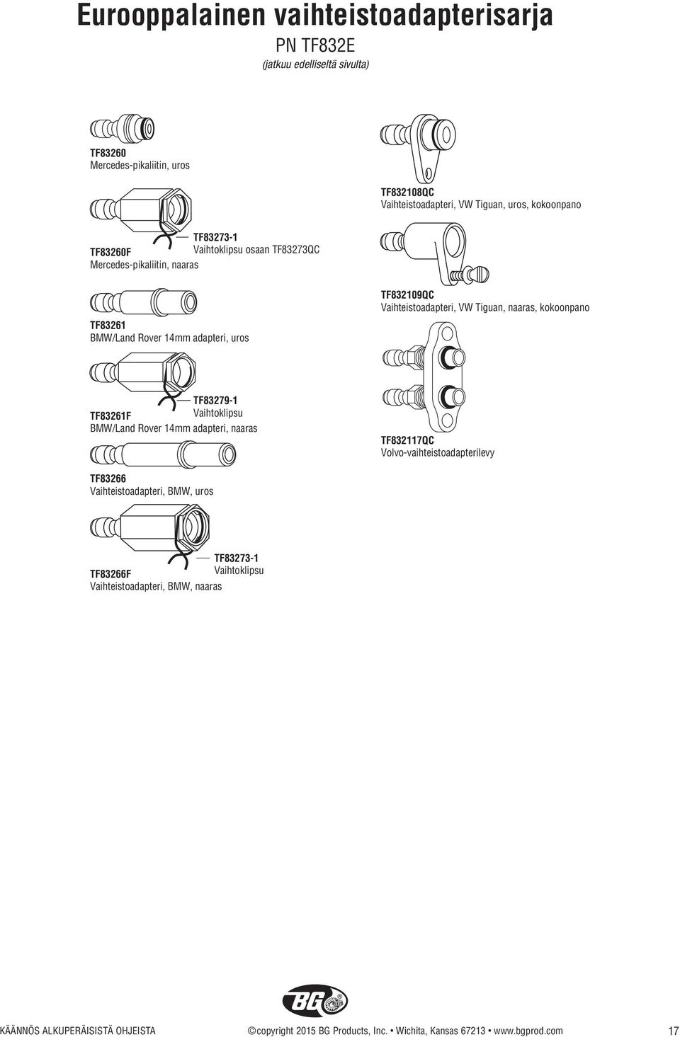 Tiguan, naaras, kokoonpano TF83279-1 TF83261F Vaihtoklipsu BMW/Land Rover 14mm adapteri, naaras TF832117QC Volvo-vaihteistoadapterilevy TF83266 Vaihteistoadapteri,