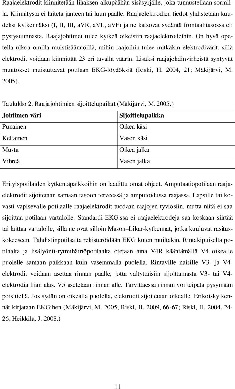 Raajajohtimet tulee kytkeä oikeisiin raajaelektrodeihin.