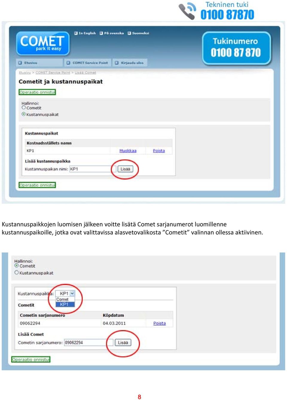 kustannuspaikoille, jotka ovat valittavissa