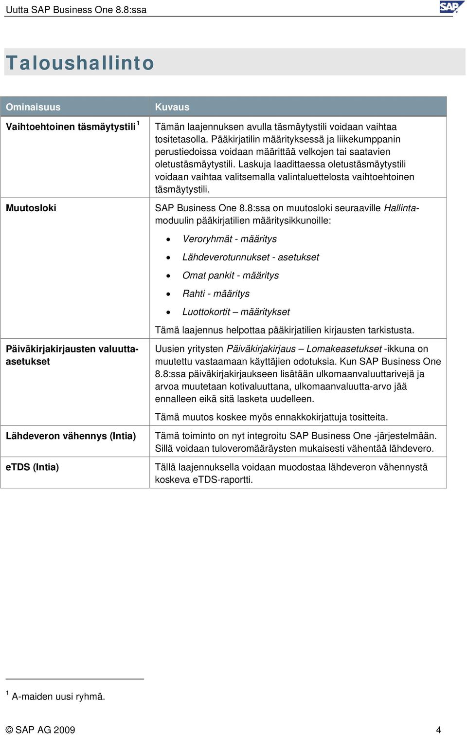 Laskuja laadittaessa oletustäsmäytystili voidaan vaihtaa valitsemalla valintaluettelosta vaihtoehtoinen täsmäytystili. SAP Business One 8.