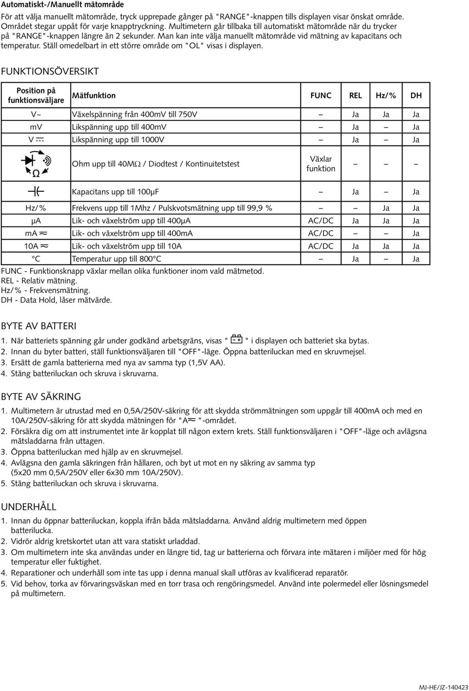 Ställ omedelbart in ett större område om "OL" visas i displayen.