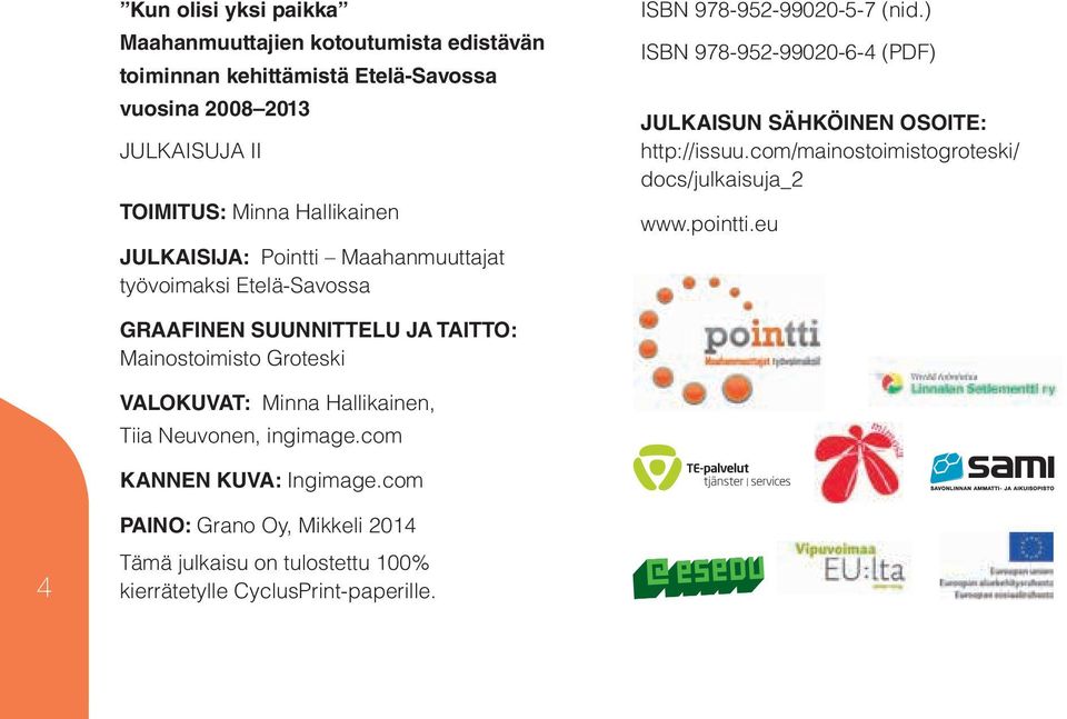 ) ISBN 978-952-99020-6-4 (PDF) JULKAISUN SÄHKÖINEN OSOITE: http://issuu.com/mainostoimistogroteski/ docs/julkaisuja_2 www.pointti.