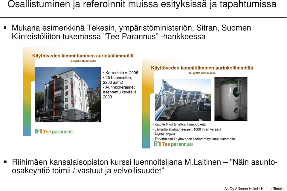 tukemassa Tee Parannus -hankkeessa Riihimäen kansalaisopiston kurssi