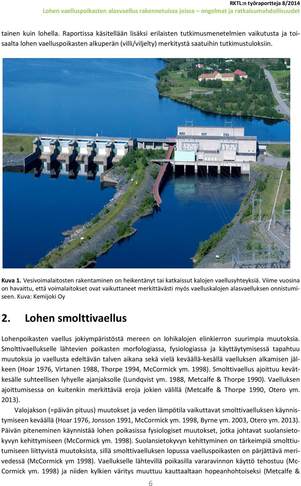 Viime vuosina on havaittu, että voimalaitokset ovat vaikuttaneet merkittävästi myös vaelluskalojen alasvaelluksen onnistumiseen. Kuva: Kemijoki Oy 2.