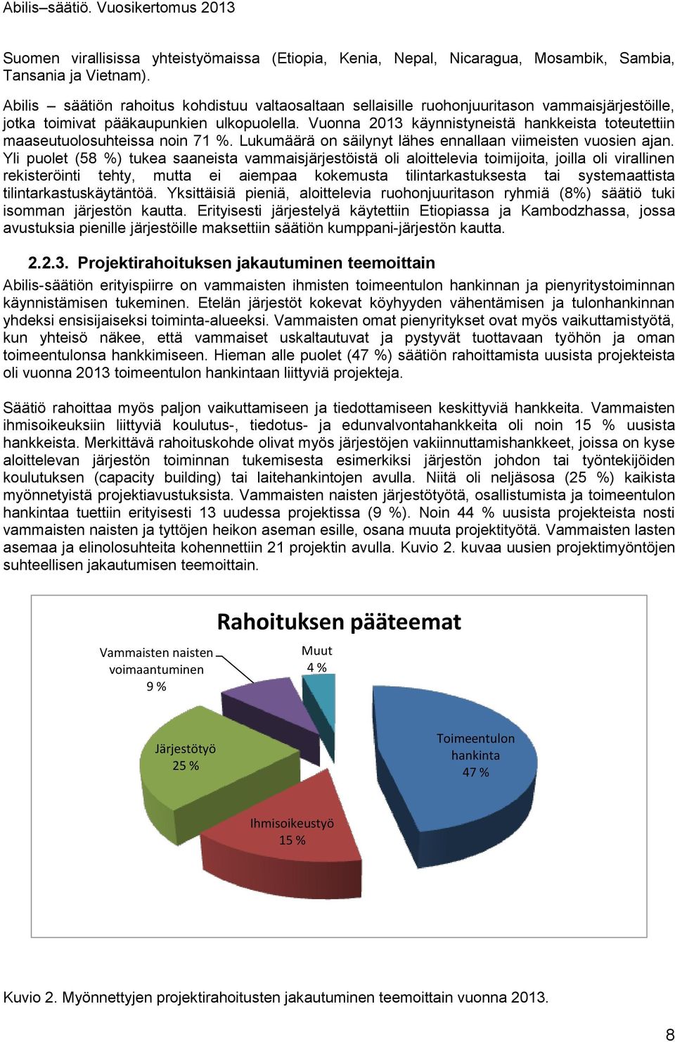 Vuonna 2013 käynnistyneistä hankkeista toteutettiin maaseutuolosuhteissa noin 71 %. Lukumäärä on säilynyt lähes ennallaan viimeisten vuosien ajan.