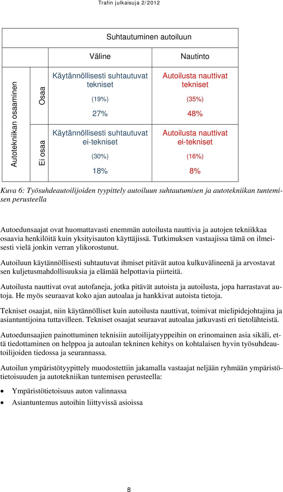 enemmän autoilusta nauttivia ja autojen tekniikkaa osaavia henkilöitä kuin yksityisauton käyttäjissä. Tutkimuksen vastaajissa tämä on ilmeisesti vielä jonkin verran ylikorostunut.