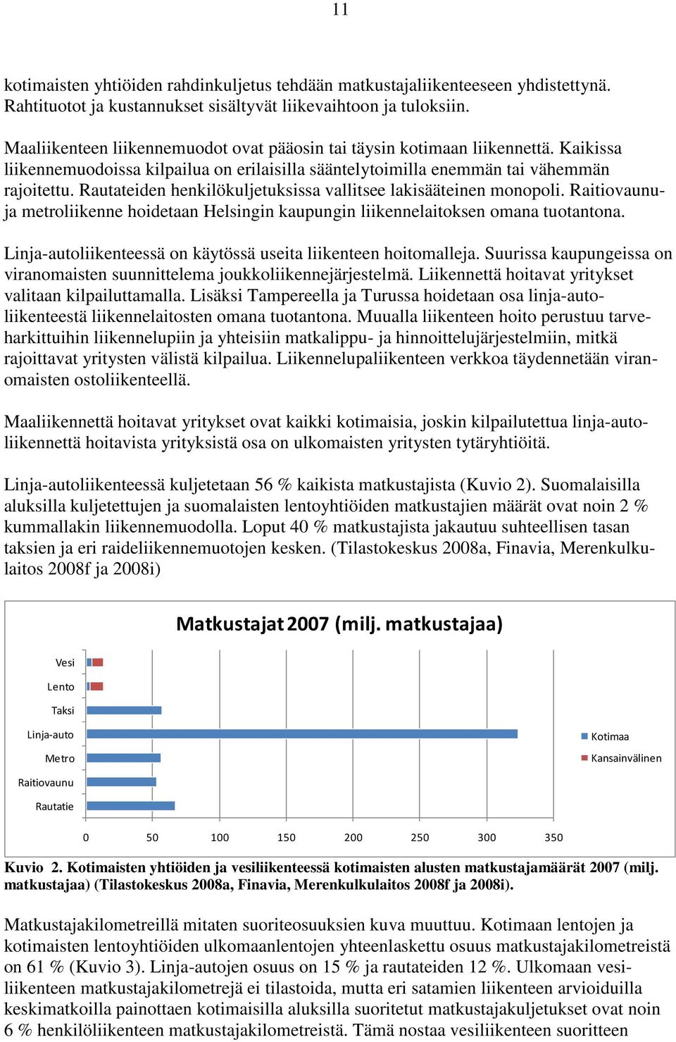 Rautateiden henkilökuljetuksissa vallitsee lakisääteinen monopoli. Raitiovaunuja metroliikenne hoidetaan Helsingin kaupungin liikennelaitoksen omana tuotantona.