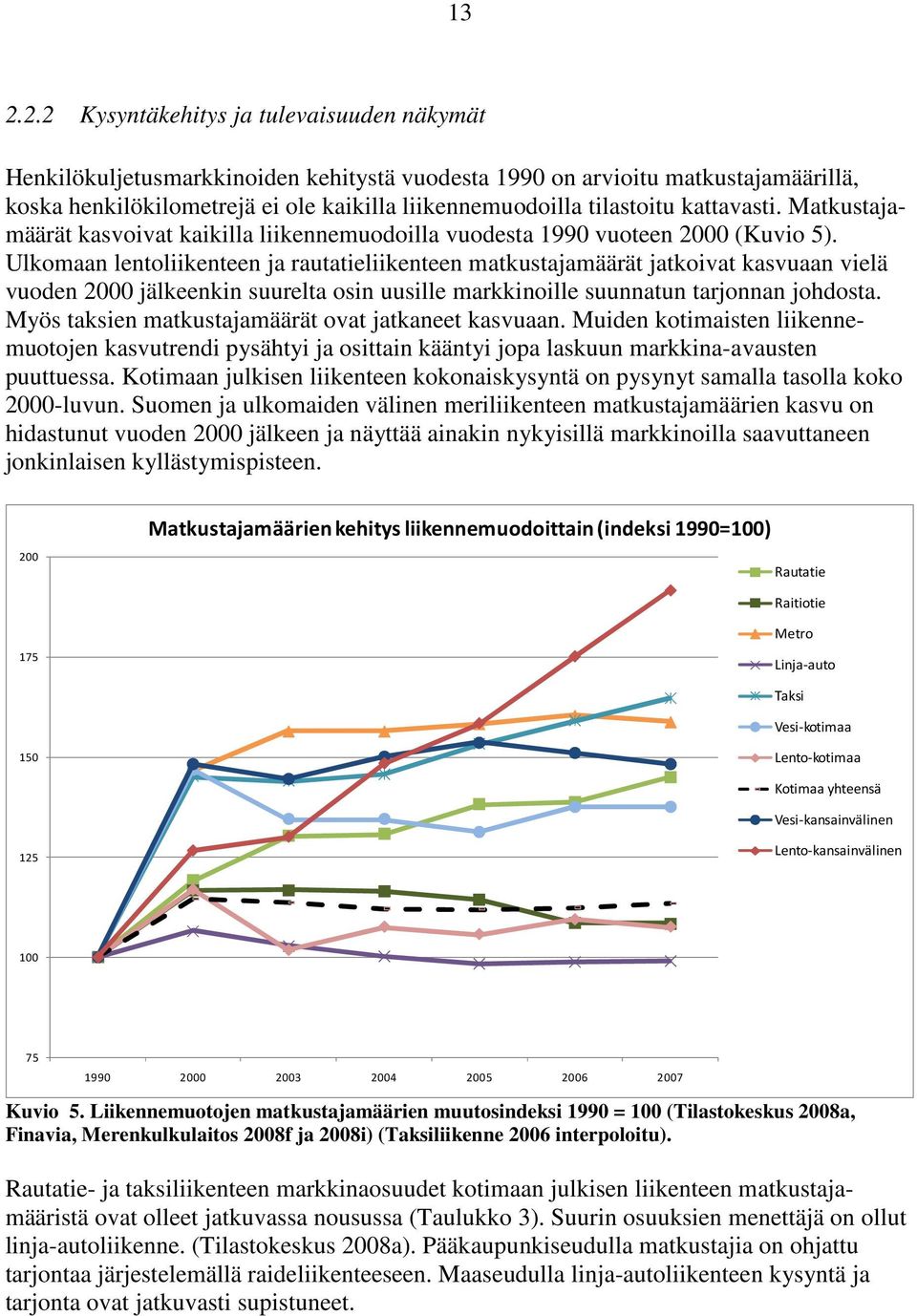 Ulkomaan lentoliikenteen ja rautatieliikenteen matkustajamäärät jatkoivat kasvuaan vielä vuoden 2000 jälkeenkin suurelta osin uusille markkinoille suunnatun tarjonnan johdosta.