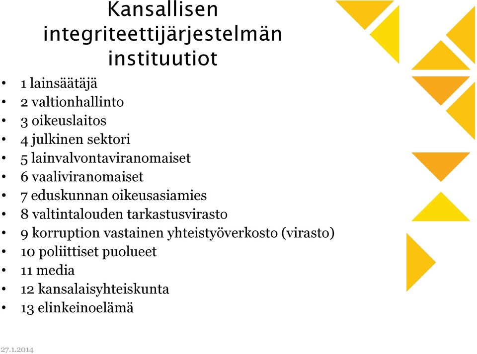 eduskunnan oikeusasiamies 8 valtintalouden tarkastusvirasto 9 korruption vastainen