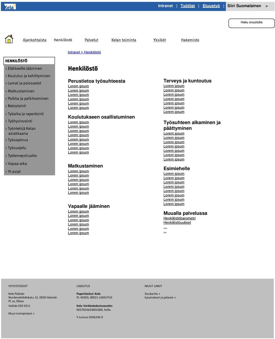 Työterveyshuolto Vapaa-aika Yt-asiat Perustietoa työsuhteesta Koulutukseen osallistuminen Matkustaminen Vapaalle