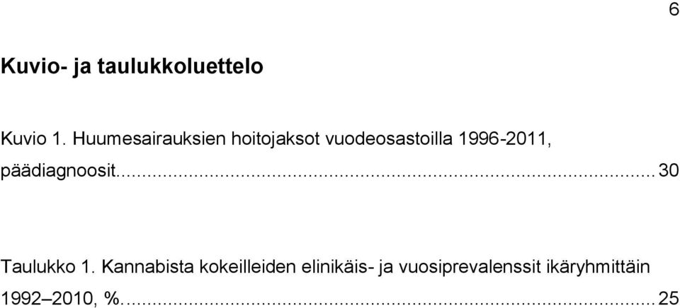 1996-2011, päädiagnoosit... 30 Taulukko 1.