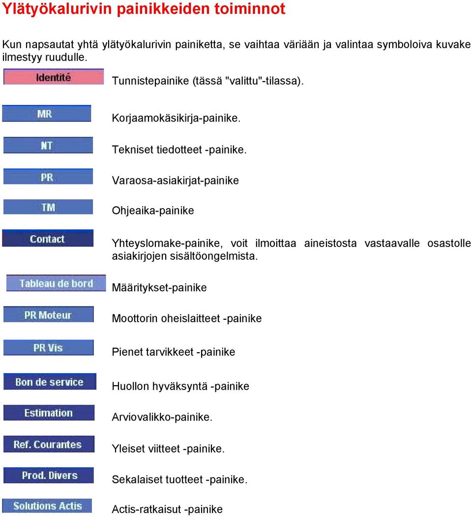 Varaosa-asiakirjat-painike Ohjeaika-painike Yhteyslomake-painike, voit ilmoittaa aineistosta vastaavalle osastolle asiakirjojen sisältöongelmista.