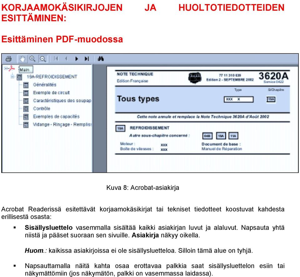 alaluvut. Napsauta yhtä niistä ja pääset suoraan sen sivuille. Asiakirja näkyy oikella. Huom.: kaikissa asiakirjoissa ei ole sisällysluetteloa.