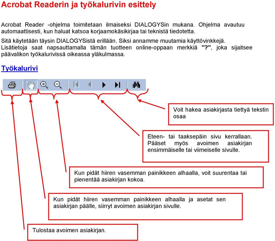 Lisätietoja saat napsauttamalla tämän tuotteen online-oppaan merkkiä "?", joka sijaitsee päävalikon työkalurivissä oikeassa yläkulmassa.