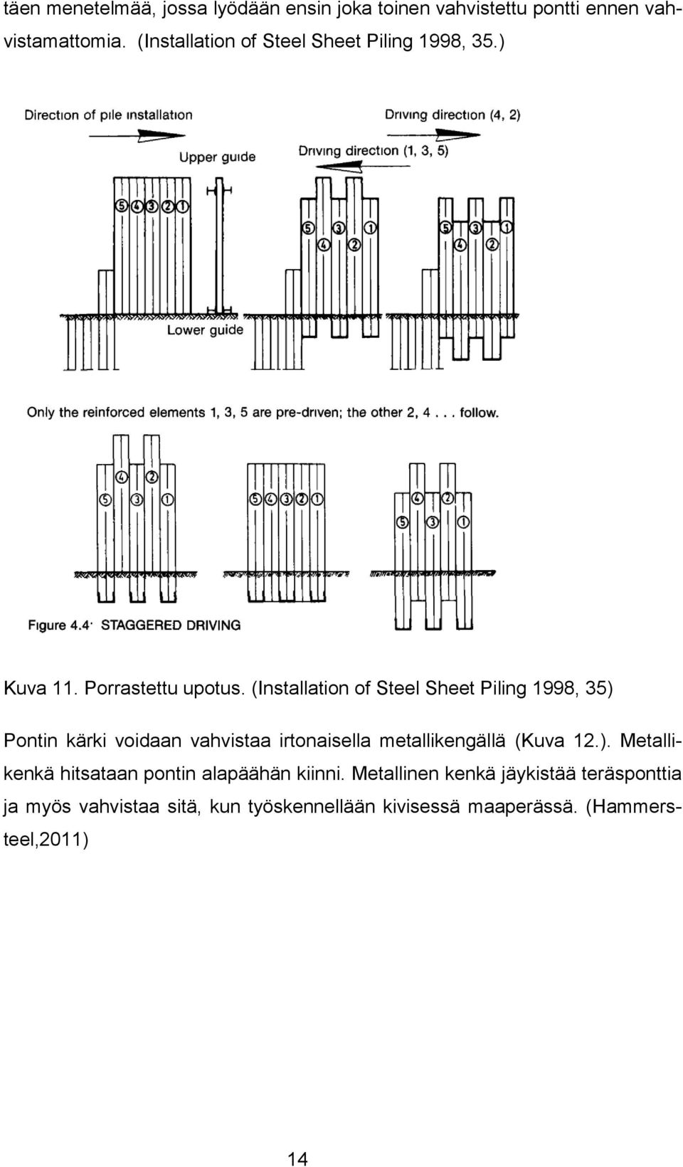 (Installation of Steel Sheet Piling 1998, 35) Pontin kärki voidaan vahvistaa irtonaisella metallikengällä (Kuva 12.