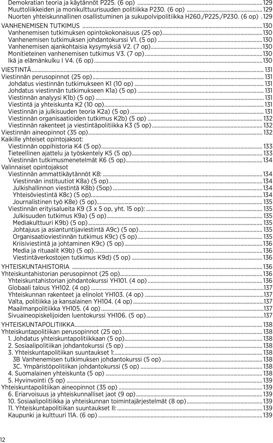 ..130 Vanhenemisen ajankohtaisia kysymyksiä V2. (7 op)...130 Monitieteinen vanhenemisen tutkimus V3. (7 op)...130 Ikä ja elämänkulku I V4. (6 op)...130 VIESTINtä... 131 Viestinnän perusopinnot (25 op).