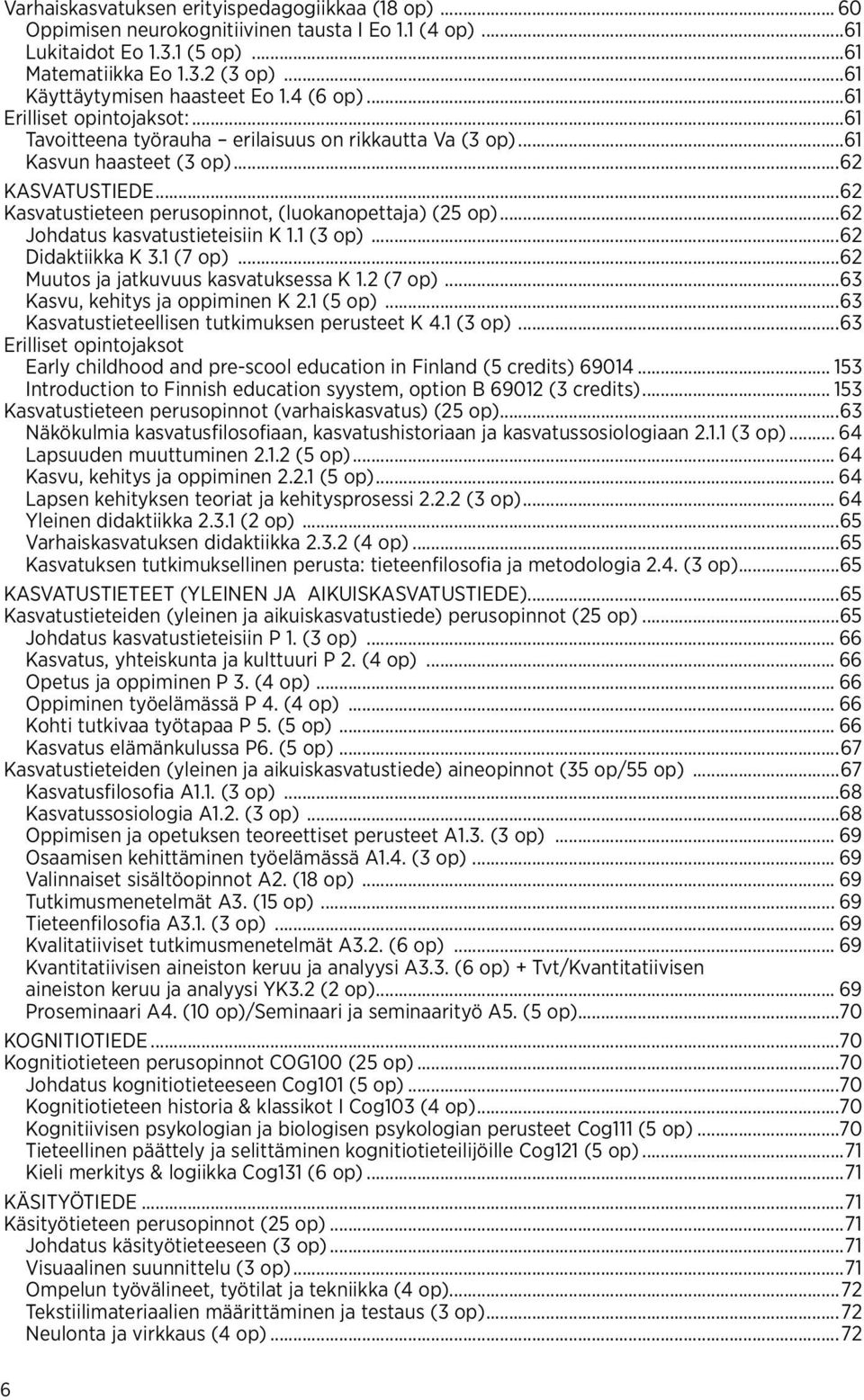 ..62 Kasvatustieteen perus opin not, (luokanopettaja) (25 op)...62 Johdatus kasvatustieteisiin K 1.1 (3 op)...62 Didaktiikka K 3.1 (7 op)...62 Muutos ja jatkuvuus kasvatuksessa K 1.2 (7 op).